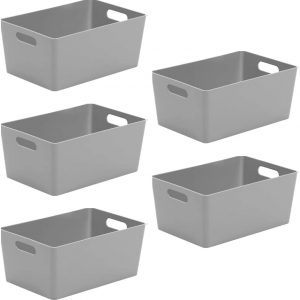 Wham Bam 4.02 Cool Grey Plastic Studio Storage Baskets Office Home & Kitchen Tidy Organiser 25.5 x 17 x 11cm (5 Baskets)