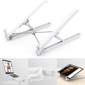 Klearlook Laptop Stand Holder, Foldable Portable Ventilated Adjustable Laptop Riser with Carry Bag,Lightweight Desktop Ergonomic Space-save Notebook Tray Mount for iM ac/Laptop & 11-17" Tablet-White