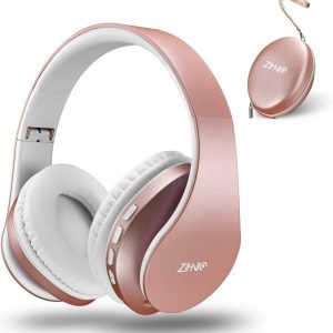 zihnic Bluetooth Over-Ear Headphones, Foldable Wireless and Wired Stereo Headset Micro SD/TF, FM for Cell Phone,PC,Soft Earmuffs &Light Weight for Prolonged Waring (Rose Gold)