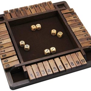Juegoal Wooden 4 Players Shut The Box Dice Game, Classics Tabletop Version and Pub Board Game, 12 inch