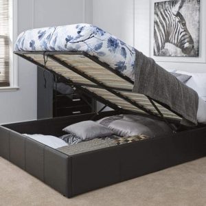 Caspian Ottoman Gas Lift Up Storage Bed Black Brown White (Black, 4ft Small Double)