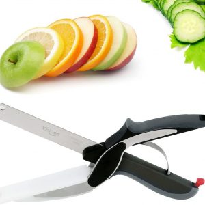 Multifunctional Kitchen Food Scissors,Vicloon Stainless Steel Knife with Cutting Board Built-in,2-in-1 Kitchen Tool Slicer for Vegetable Fruit Bread Cheese