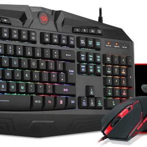 Redragon S101-UK Gaming Keyboard and Mouse, Plus Mouse Pad and Gaming Headset Combo Silent Quiet Wired RGB Rainbow Backlit Keyboard Set for Computer PC Gaming (UK-Layout)