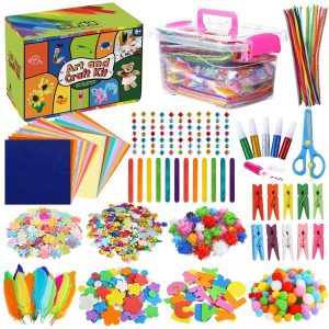 Caydo Arts and Crafts Supplies for Kids- Over 1000 Pieces of Colorful and Creative Arts and Crafts Materials, Includes Glitter Glue, Pom poms, Pipe Cleaners, Popsicle Sticks for Kids and Toddlers