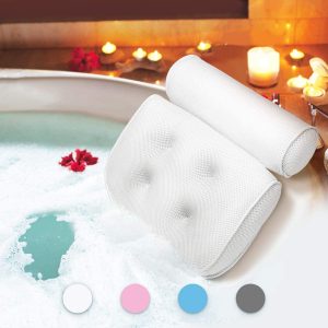 Essort Bath Pillow Spa Bathtub Pillow with 4 Suction Cups, Head, Neck, Back and Shoulder Support Bath Pillows for Hot Tub, Jacuzzi, Home Spa White