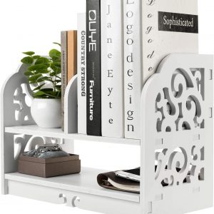 MyGift White Openwork Freestanding Book Shelf/Desk Top Organisation Caddy/Stationary Storage
