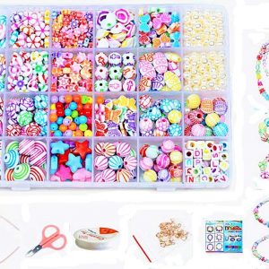 Vytung Children DIY Beads Set,Bracelet Bead Art & Jewellery-Making,Bead String Making Set,24 Different Types and Shapes Colorful Acrylic DIY (color 6#)