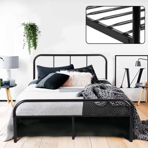 Coavas Double Bed Frame 4ft 6 Solid Bed Frame with 2 Headboard Metal Bed Frame Black For Adults, Teenagers, Only Bed Frame 140x198 cm, New Version