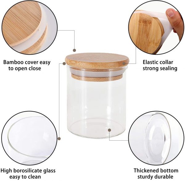 GoMaihe 150ml Glass Jars with Bamboo Lids Silicon Ring Set of 12, Air Tight Kitchen Food Cereal Containers for Storage, Canister Set for Jam Pasta Spaghetti Tea Coffee Beans Cookie Snack Flour