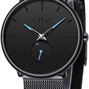 CIVO Mens Black Ultra Thin Watch Minimalist Fashion Wrist Watches for Men Business Dress Waterproof Casual Watch for Man with Stainless Steel Mesh Band