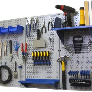 Pegboard Organizer Wall Control 4 ft. Metal Pegboard Standard Tool Storage Kit with Gray Toolboard and Blue Accessories
