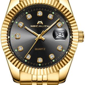 MEGALITH Mens Gold Watches Men Classic Dress Designer Waterproof Date Stainless Steel Wrist Watch Business Fashion Analogue Quartz Watches for Man