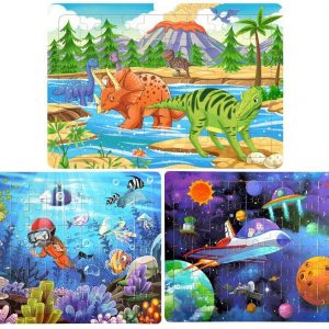 Wooden Jigsaw Puzzles for Kids Age 4-8 Year Old 60 Piece Colorful Wooden Puzzles for Toddler Children Learning Educational Puzzles Toys for Boys and Girls (3 Puzzles)