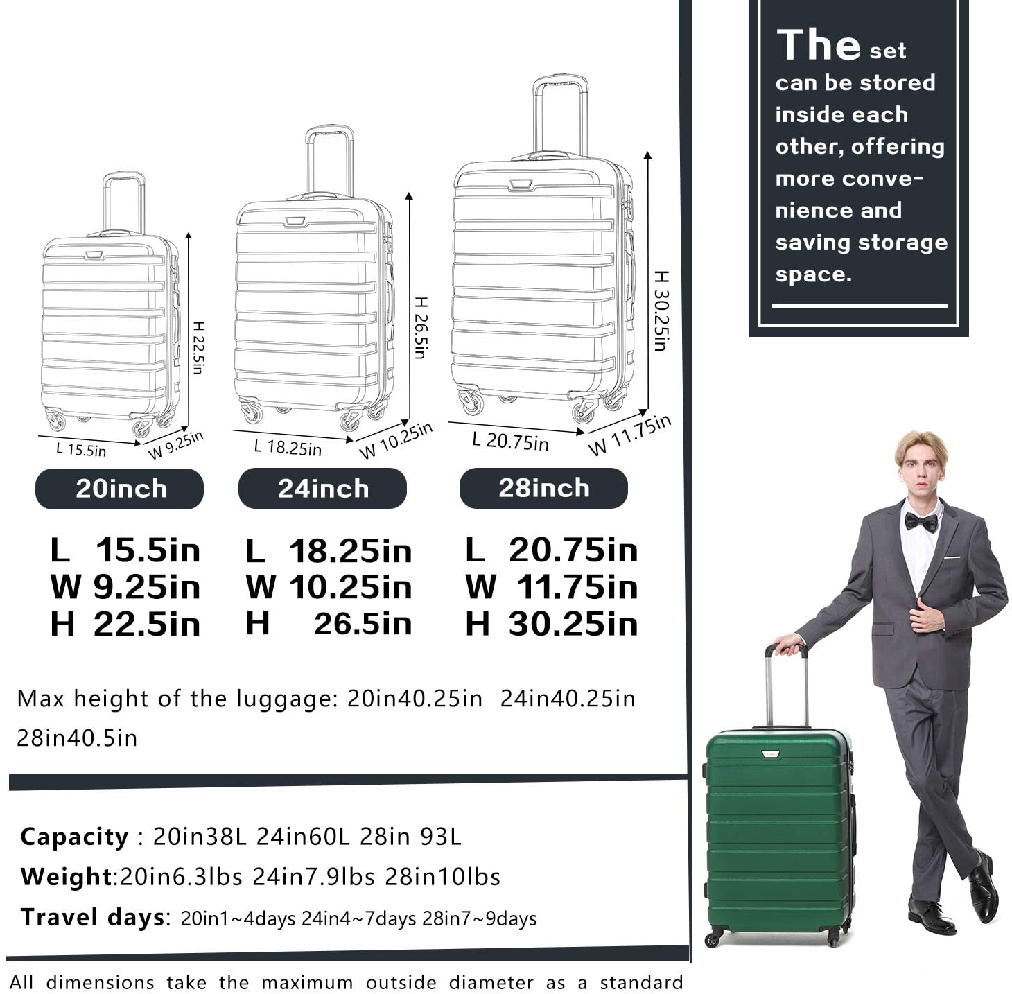 COOLIFE Suitcase Trolley Carry On Hand Cabin Luggage Hard Shell Travel ...