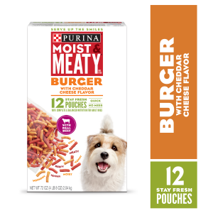 Purina Moist & Meaty Dry Dog Food, Burger with Cheddar Cheese Flavor, 12 ct. Pouch