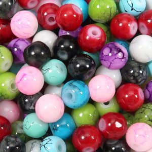 TOAOB 100pcs Marble Pattern Round Mixed Colors Glass Beads 6mm for Jewelry Making