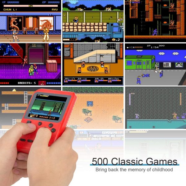 Handheld Game Console, Retro Mini Game Player with 500 Classic FC Games, 3.0 Inch Screen 800mAh Rechargeable Battery Portable Game Console Support TV Connection & Two Players for Kids Adults (Red)