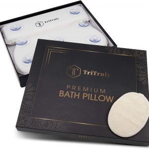 TriTruly Bath Pillow Waterproof - Bath Pillows for Head and Neck with Suction Cups - Bath Cushion Headrest with Loofah Sponge