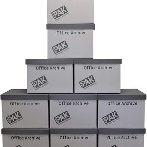 StorePAK Office Archive/Storage Cardboard Boxes & Lids Pack of 10. Good for Office, Home Storage & Moving House white & Grey