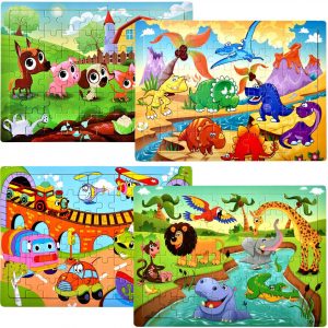 Puzzles for Kids Ages 4-8 Year Old 60 Piece Colorful Wooden Puzzles for Toddler Children Learning Educational Puzzles Toys for Boys and Girls (4 Puzzles)
