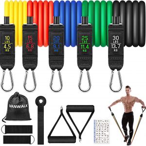 VANWALK Resistance Bands Set 11 PCS Exercise Workout Bands with Door Anchor Handles Ankle Straps Carry Bag Stackable Exercise Bands for Resistance Training, Physical Therapy, Home Workouts