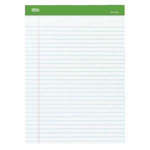 Office Depot® Brand 100% Recycled Perforated Writing Pads, 8 1/2" x 11 3/4", 50 Sheets White, Pack Of 6 Pads