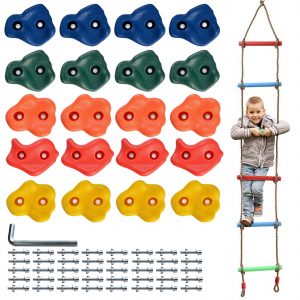 IMAGE 20X Climbing Holds Set Rock Wall Stones with Tree Swing Climbing Rope Hanging Ladder Plastic Six-Section Swing For Kids Child