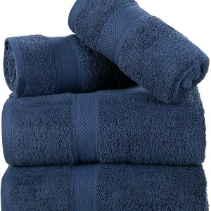 Premium quality Towel Set - 2 nos Extra Large XL Bath Sheet (90×180 cm) - 2 nos Hand Towels - 600 GSM, 100% Ring Spun Cotton, Ultra Soft, Absorbent, Oeko-Tex100 Bathroom Accessories (Navy)