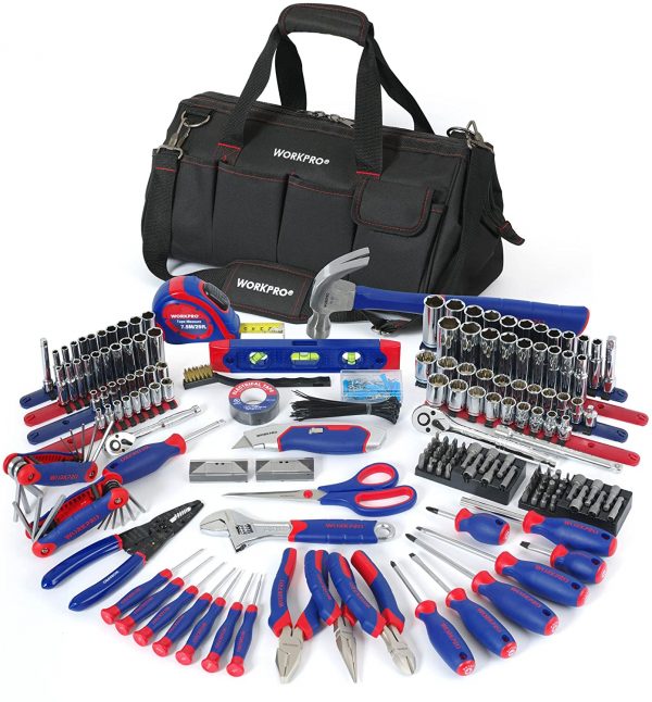 WORKPRO W009037A 322-Piece Home Repair Hand Tool Kit Basic Household Tool Set with Carrying Bag