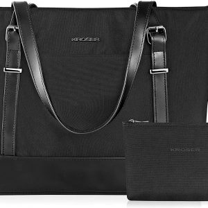 KROSER Laptop Tote bag 15.6 Inch Large Shoulder Bag Water-repellent Lightweight Nylon Computer Tote Bag Women Stylish Handbag for Work/Business/School/College/Travel-Black