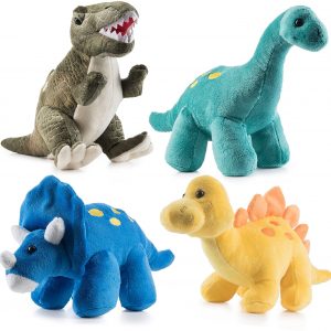 Prextex High Qulity Plush Dinosaurs 4 Pack 10'' Long Great Gift for Kids Stuffed Animal Assortment Great Set for Kids