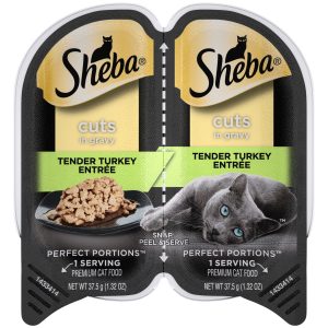 SHEBA Wet Cat Food Cuts in Gravy, Tender Turkey Entree, (12) 2.6 oz. PERFECT PORTIONS Twin Pack Trays