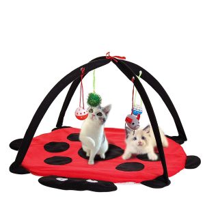 Pet Cat Toys Activity Folding Tent Exercise Play Soft Bed Mat With Hanging Toy