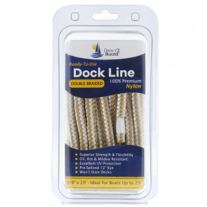 3/8" x 20'  Gold/White Double Braided Premium Nylon Dock Line - For Boats up to 25' - Boating Accessories